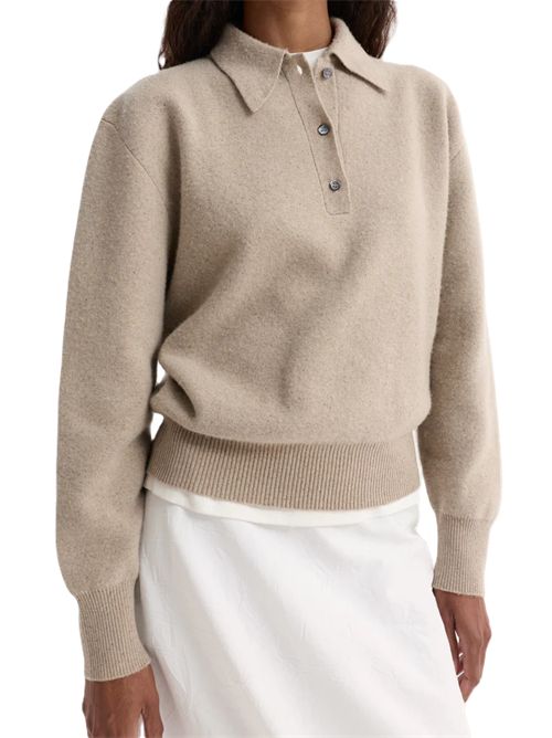 wool cashmere polo | stone melange Róhe | 819-23-302060_581 STONE MELANGE